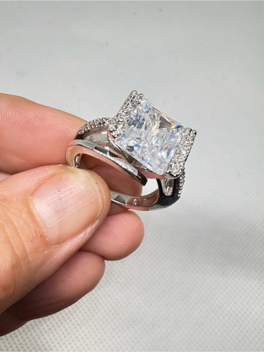 Sparkling Princess Cut CZ Statement Ring Size 7